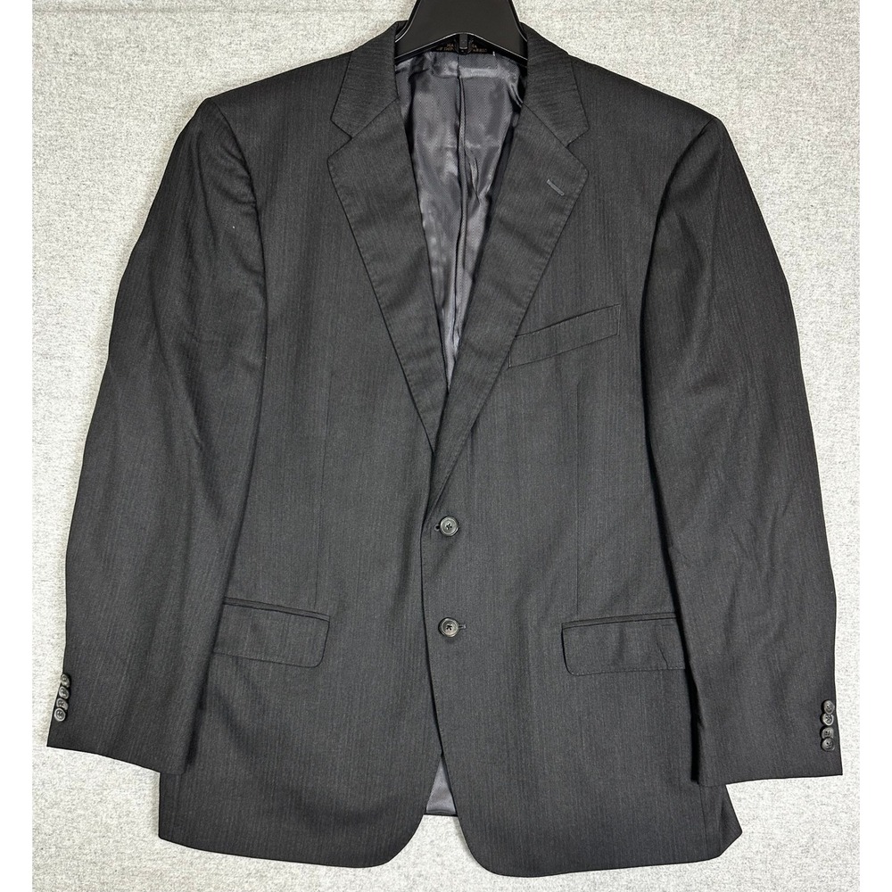Jos A Bank Reserve Blazer Mens 44R Charcoal Stripe Vitale Barberis Wool